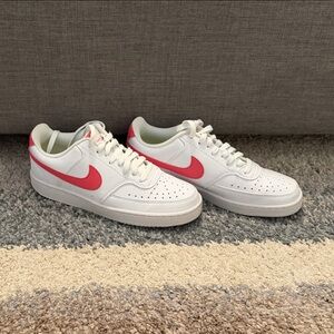 Nike White Sneakers with Red Swoosh